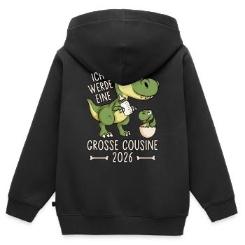 Große Cousine 2026 Dino Baby Ei Dinosaurier - Kinder Premium Organic Zip Hoodie - Schwarz - Hinten - AI Model Kid Male (0cm)