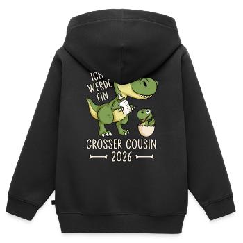 Großer Cousin 2026 Dino Baby Ei Dinosaurier - Kinder Premium Organic Zip Hoodie - Schwarz - Hinten - AI Model Kid Male (0cm)