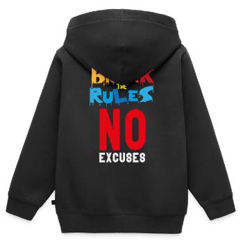 Brechen Sie die Regeln - Kinder Premium Organic Zip Hoodie - Schwarz - Hinten - AI Model Kid Male (0cm)