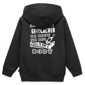 Geocaching Never Mess With Geocacher - Kids Premium Organic Zip-up Hoodie - black - Back - AI Model Kid Male (0cm)