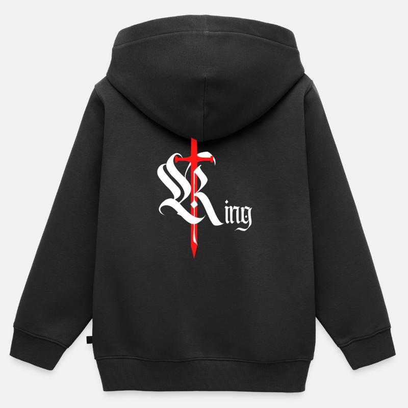 Roi gothique Design avec épée texte blanc - Sweat Premium à capuche zippé enfant bio - noir