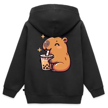 Capybaras trinkt Bubble Tea kawaii Boba Capybara - Kinder Premium Organic Zip Hoodie - Schwarz - Hinten - AI Model Kid Male (0cm)