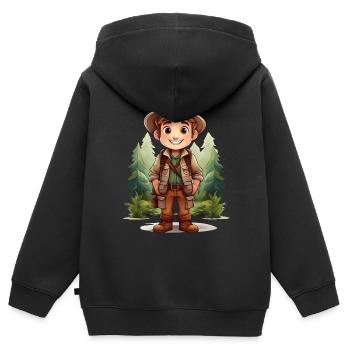 Abenteuerlustiger Forscher - Kinder Premium Organic Zip Hoodie - Schwarz - Hinten - AI Model Kid Male (0cm)