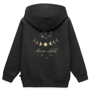 Mondphasen und Sterne mit Mondkind-Text. - Kinder Premium Organic Zip Hoodie - Schwarz - Hinten - AI Model Kid Male (0cm)