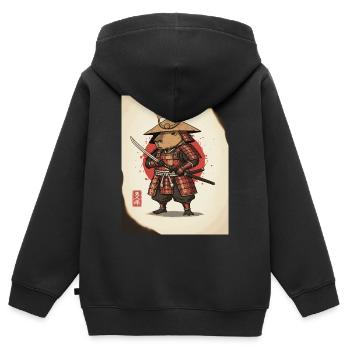 Samouraï rat anthropomorphe en armure - Sweat Premium à capuche zippé enfant bio - noir - Dos - AI Model Kid Male (0cm)