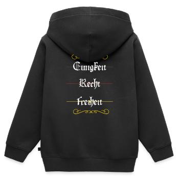 Unity, Justice, Freedom - Kids Premium Organic Zip-up Hoodie - black - Back - AI Model Kid Male (0cm)