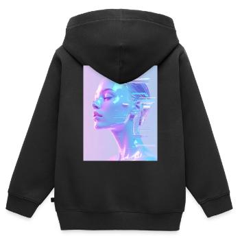 Holographic Glitch Portrait - Kids Premium Organic Zip-up Hoodie - black - Back - AI Model Kid Male (0cm)