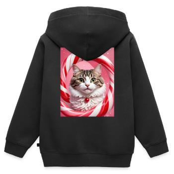 Chat de Noël en conception d’anneau de bonbons - Sweat Premium à capuche zippé enfant bio - noir - Dos - AI Model Kid Male (0cm)