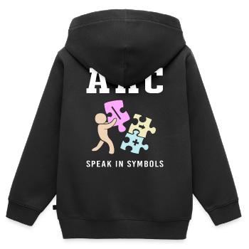 Communication AAC Langue des signes SLP - Sweat Premium à capuche zippé enfant bio - noir - Dos - AI Model Kid Male (0cm)