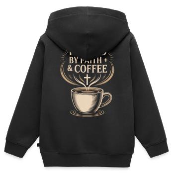 Fuelled By Faith And Coffee Glaube Kaffee Kreuz - Kids Premium Organic Zip-up Hoodie - black - Back - AI Model Kid Male (0cm)