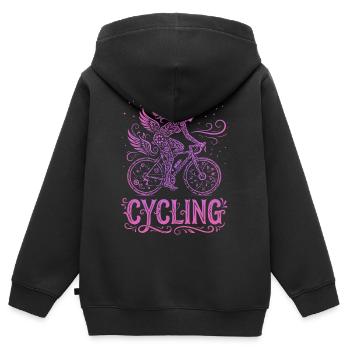 Cycliste Fée en Dentelle Rose - Sweat Premium à capuche zippé enfant bio - noir - Dos - AI Model Kid Male (0cm)