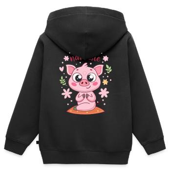 Süßes Ferkel Namaste Floral Kawaii - Kinder Premium Organic Zip Hoodie - Schwarz - Hinten - AI Model Kid Male (0cm)