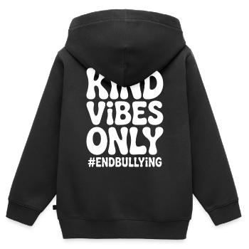 Nur freundliche Vibes – Mobbing beenden - Kinder Premium Organic Zip Hoodie - Schwarz - Hinten - AI Model Kid Male (0cm)