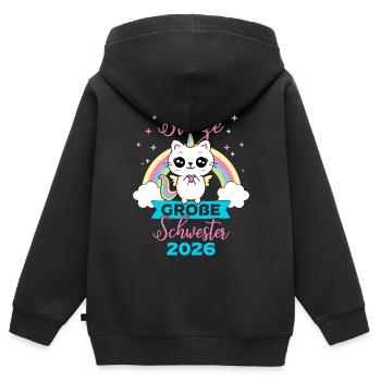 Proud Big Sister 2026 Pregnancy Cat - Kids Premium Organic Zip-up Hoodie - black - Back - AI Model Kid Male (0cm)
