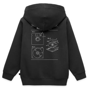 Retro Floppy Disk Blueprint - Kids Premium Organic Zip-up Hoodie - black - Back - AI Model Kid Male (0cm)
