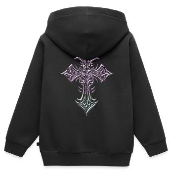 Croix en filigrane pastel - Sweat Premium à capuche zippé enfant bio - noir - Dos - AI Model Kid Male (0cm)