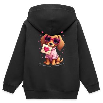 Dackel teckel teckel tekel - Sweat Premium à capuche zippé enfant bio - noir - Dos - AI Model Kid Male (0cm)