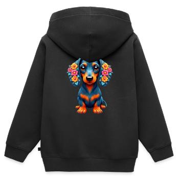 Dackel teckel teckel tekel - Sweat Premium à capuche zippé enfant bio - noir - Dos - AI Model Kid Male (0cm)