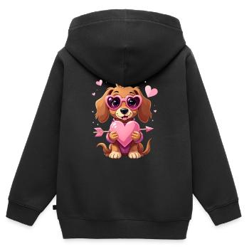 Dackel teckel teckel tekel - Sweat Premium à capuche zippé enfant bio - noir - Dos - AI Model Kid Male (0cm)