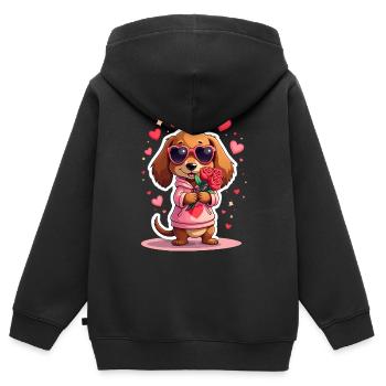 Dackel teckel teckel tekel - Sweat Premium à capuche zippé enfant bio - noir - Dos - AI Model Kid Male (0cm)