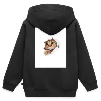 Chaton à coucou à travers une déchirure de papier - Sweat Premium à capuche zippé enfant bio - noir - Dos - AI Model Kid Male (0cm)