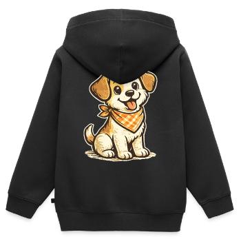 Kuschelhund mit Orangen Bandana - Kinder Premium Organic Zip Hoodie - Schwarz - Hinten - AI Model Kid Male (0cm)
