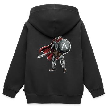 Hoplite Spartiate Lambda Bouclier Épée Mascotte - Sweat Premium à capuche zippé enfant bio - noir - Dos - AI Model Kid Male (0cm)