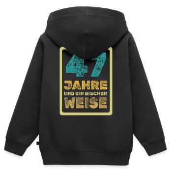 Weisheit 47 - Kinder Premium Organic Zip Hoodie - Schwarz - Hinten - AI Model Kid Male (0cm)