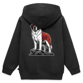 Retter des Sankt-Bernhardiner-Hundeporträts auf dem Felsen - Kinder Premium Organic Zip Hoodie - Schwarz - Hinten - AI Model Kid Male (0cm)