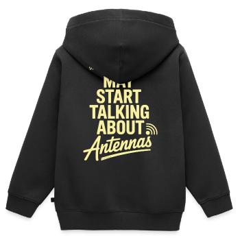 Affiche de discussion sur l’antenne de la satire rétro tech - Sweat Premium à capuche zippé enfant bio - noir - Dos - AI Model Kid Male (0cm)