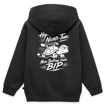 High Speed Nichts Tun Schildkröte - Kinder Premium Organic Zip Hoodie - Schwarz - Hinten - AI Model Kid Male (0cm)