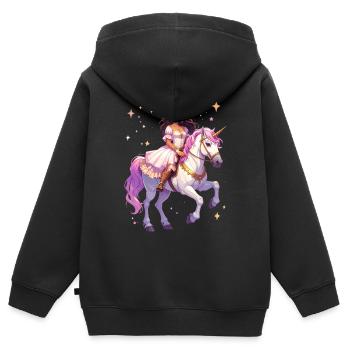 Princesse sur une licorne - Sweat Premium à capuche zippé enfant bio - noir - Dos - AI Model Kid Male (0cm)
