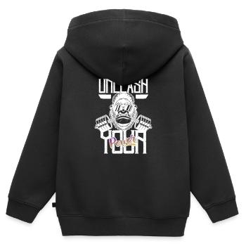 Libérez Puissance sur Scène - Sweat Premium à capuche zippé enfant bio - noir - Dos - AI Model Kid Male (0cm)