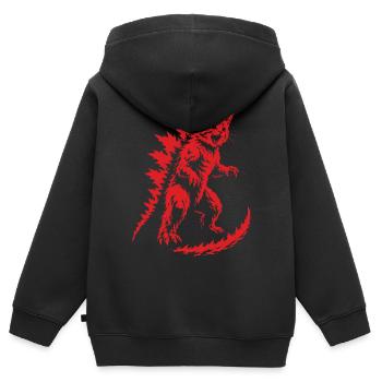 Kätzchen-Kaiju-Brüllen, Catzilla - Kinder Premium Organic Zip Hoodie - Schwarz - Hinten - AI Model Kid Male (0cm)