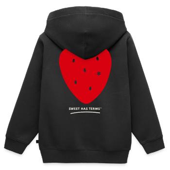 Cœur de fraise avec un dicton - Sweat Premium à capuche zippé enfant bio - noir - Dos - AI Model Kid Male (0cm)