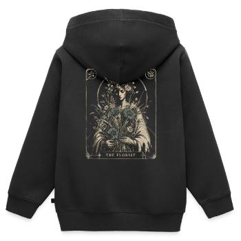 Fleuriste Arcana Style Floral Art Vintage - Sweat Premium à capuche zippé enfant bio - noir - Dos - AI Model Kid Male (0cm)