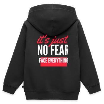 Pas de peur, affronte tout - Sweat Premium à capuche zippé enfant bio - noir - Dos - AI Model Kid Male (0cm)