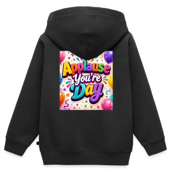 Applaudissements Célébration de votre Journée - Sweat Premium à capuche zippé enfant bio - noir - Dos - AI Model Kid Male (0cm)