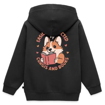 Facilement distraite par les corgis et les livres - Sweat Premium à capuche zippé enfant bio - noir - Dos - AI Model Kid Male (0cm)
