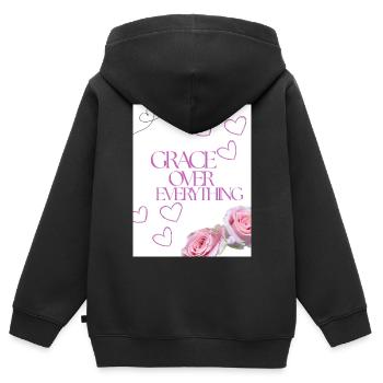 Gnade über alles Blumenherzen - Kinder Premium Organic Zip Hoodie - Schwarz - Hinten - AI Model Kid Male (0cm)