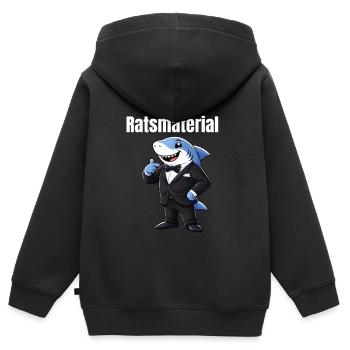 Certified Hairatsmaterial | Lustiger Hai Wortwitz - Kinder Premium Organic Zip Hoodie - Schwarz - Hinten - AI Model Kid Male (0cm)
