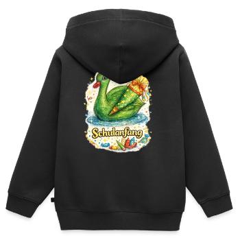 Schulanfang-Schwan mit Geschenk - Kinder Premium Organic Zip Hoodie - Schwarz - Hinten - AI Model Kid Male (0cm)