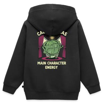 Cabbage Main Character Energy - Kinder Premium Organic Zip Hoodie - Schwarz - Hinten - AI Model Kid Male (0cm)