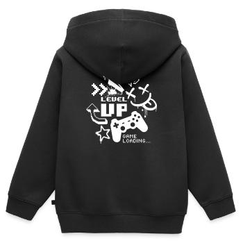 Level Up – Spiel wird geladen - Kinder Premium Organic Zip Hoodie - Schwarz - Hinten - AI Model Kid Male (0cm)