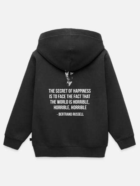 Bertrand Russells Zitat über Glück - Kinder Premium Organic Zip Hoodie - Schwarz