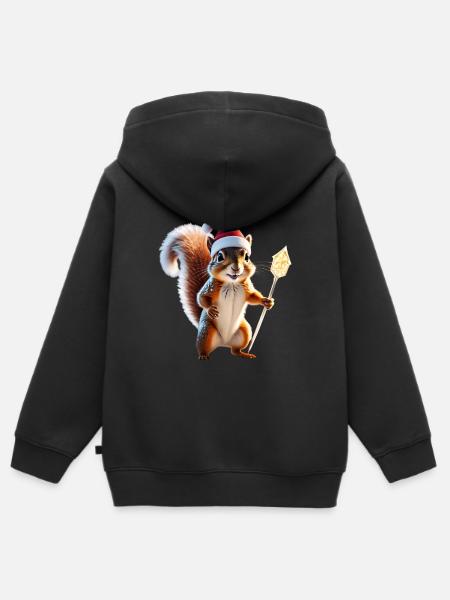 Magisches Weihnachts Eichhörnchen, Hüter des Wades - Kinder Premium Organic Zip Hoodie - Schwarz