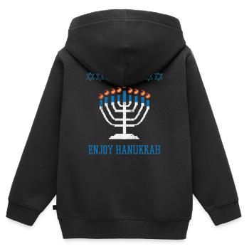 Laid Hanoukka, Hanoukka, fête des lumières, cadeau - Sweat Premium à capuche zippé enfant bio - noir - Dos - AI Model Kid Male (0cm)