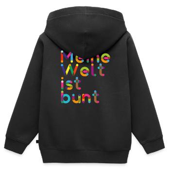 Meine Welt ist Bunt - Geschenkidee - Kinder Premium Organic Zip Hoodie - Schwarz - Hinten - AI Model Kid Male (0cm)