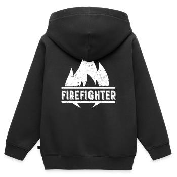 Pompier lutte contre les incendies Incendie Incendie - Sweat Premium à capuche zippé enfant bio - noir - Dos - AI Model Kid Male (0cm)