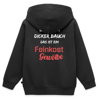 Kein dicker Bauch, ein Feinkost Gewölbe! Spruch - Kinder Premium Organic Zip Hoodie - Schwarz - Hinten - AI Model Kid Male (0cm)